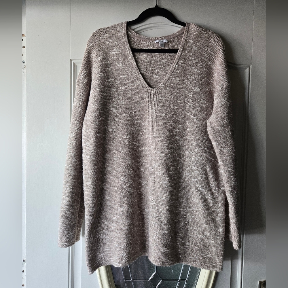 J.Jill Pure Jill Elegant V-Neck Tunic Sweater - Taupe Minimalist ~ Medium